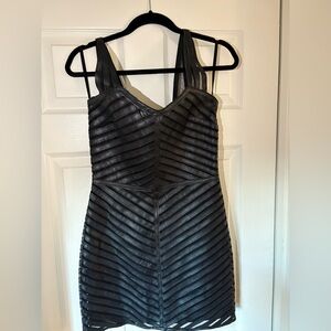 Parker Black Leather Chevron Mini Dress